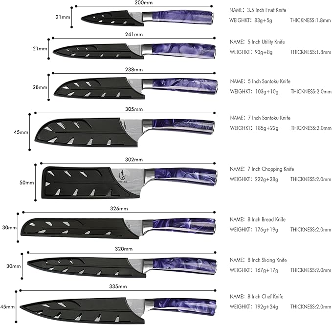 FULLHI Knife Set, 14pcs Japanese Knives Set, Multiple Colour Premium German Stainless Steel Chef Knife Set