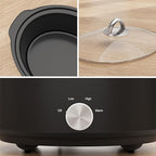 Sunvivi Small Slow Cooker 4QT, Mini Food Warmer with 3 Heating Settings, Removable Ceramic Pot, Dishwasher Safe Glass Lid, Stainless Steel, Black