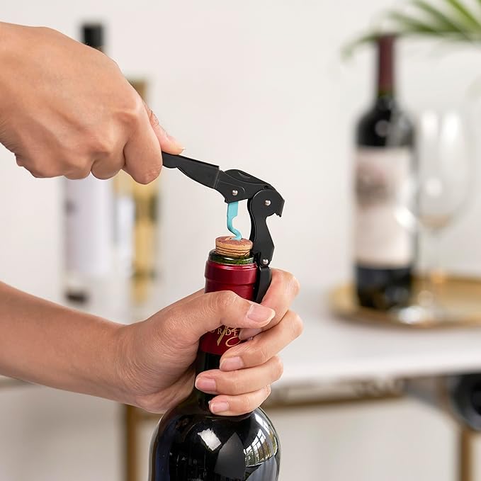 True Truetap Double Hinged Waiter's Corkscrew Wine Opener, Stainless Steel Wine Bottle Opener with Built In Foil Cutter, Home Bar Tools, Bar Cart Accessories, Wedding Gifts, Set of 1, Black Blue