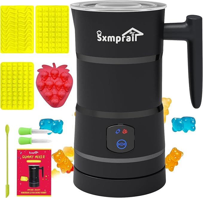 Gummy Maker Machine, Oil Infused Gummy Candy Maker, DIY Edible Gummy, Jelly & Pudding, Gummy Making Kit, Include Bear Mold, Fruit Mold, Worm Mold & Mixing Stick 5-Years Free Replacement (Black)