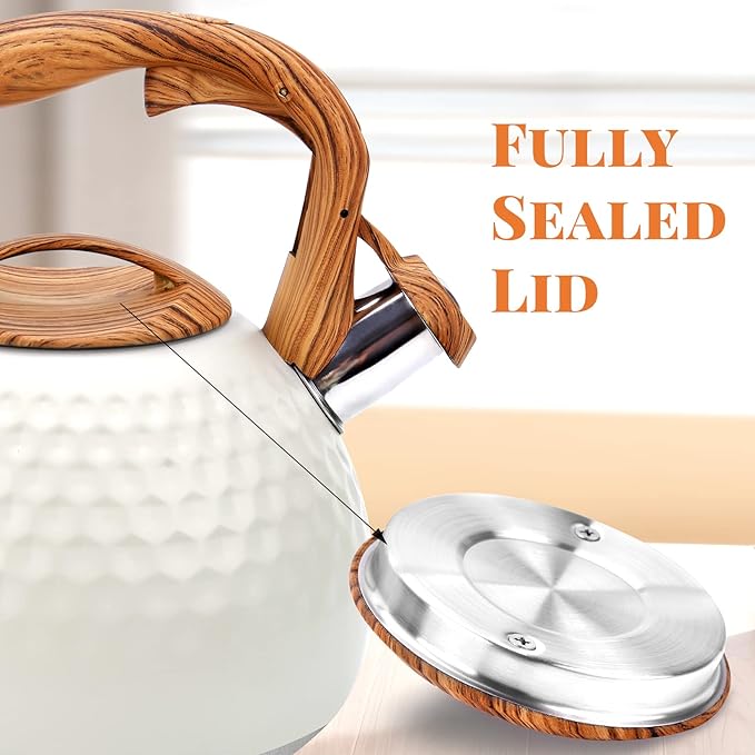 Tea pot, 3.2Qt Whistling Tea Kettle Stovetop, Convenient switch/heat-resistant handle, coffee, tea, milk teapots, Gas Electric Applicable (cream)