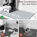 CooRug Absorbent Coffee Mat, Fashion Dish Drying Mat for Kitchen Counter Coffee Bar Accessories Espresso Machine Dish Rack 12" x 20" Light Grey