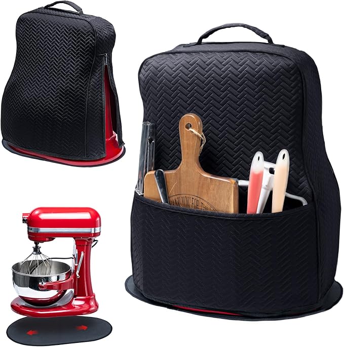 BAGSPRITE Stretchy Stand Mixer Cover with Appliance Slider– Washable Applicance Cover Compatible with KitchenAid Mixer 6/7/8 Quart – Dust Cover with Pockets for KitchenAid Accessories and Attachments