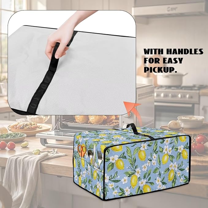 Lemon Daisy Print Toaster Oven Heavy Duty Cover with Pockets, Dust-proof Anti Fingerprint Microwave Oven Cover, Air Fryer Covers for Kitchen Counter (Medium-16.1*19.71*10 inches)