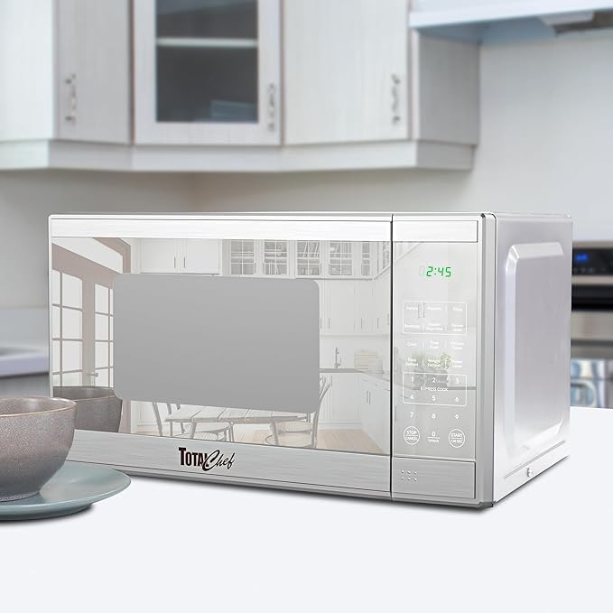 Total Chef 0.7 Cu Ft Microwave Oven – Compact Countertop Microwave, Small Stainless Steel Kitchen Appliance with Digital Touch, Pre-Set Functions, 10” Turntable, 700 Watt, Microondas Pequeños