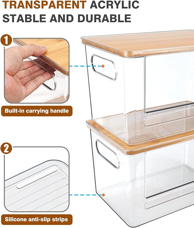 Trash Bag Holder, Acrylic Garbage Bag Dispenser with Bamboo Top, Extra Large Trash Bags Dispenser Under Sink for Kitchen, Pantry, Laundry Room, Cabinet Organizer and Storage (1 PACK)