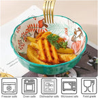 Ceramic Baking Pan, Forest Animals Pattern Tableware With Handle Salad Bowl Au Gratin Dish(Bear round)