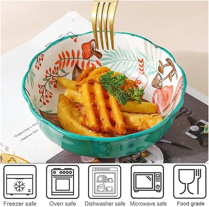 Ceramic Baking Pan, Forest Animals Pattern Tableware With Handle Salad Bowl Au Gratin Dish(Rabbit A rectangular)