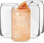 Libbey Classic Can Tumbler Glasses Set of 4, Clear Kitchen Glassware Sets for Beverages and Cocktails, Lead-Free, Cute Drinking Glasses, 16-Ounce