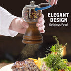 Salt and Pepper Grinder Set Manual Pepper Mill Acrylic Hand Crank Salt & Peppercorn Grinder Rustic Wooden Pepper Shaker with Adjustable Coarseness Ceramic Core (Walnut 1pcs-5in)