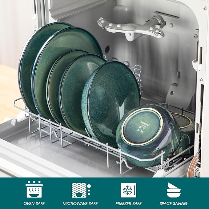 vancasso Starry Plates and Bowls Sets for 6, 24 Pieces Dinnerware Sets, Green Reactive Glaze Dishes Sets for Kitchen, Scratch Resistant Stoneware Dishes Set, Dishwasher and Microwave Safe
