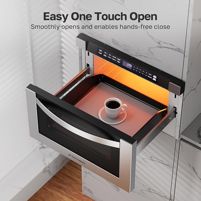 24 Inch Built-in Microwave Drawer, ThermoMate 1.2 Cu. Ft. Microwave Drawer with Automatic Presets, 1000 Watts with 11 Power Levels, Touch Controls, Sensor Cooking, Defrosting Rack, Stainless Steel