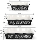 Bekith Casserole Dishes for Oven, Ceramic Baking Dishes with Handles, Ceramic Bakeware Set of 3, Rectangular Lasagna Pan Deep for Baking Cake Kitchen, Black (9"/12.3"/13.9")
