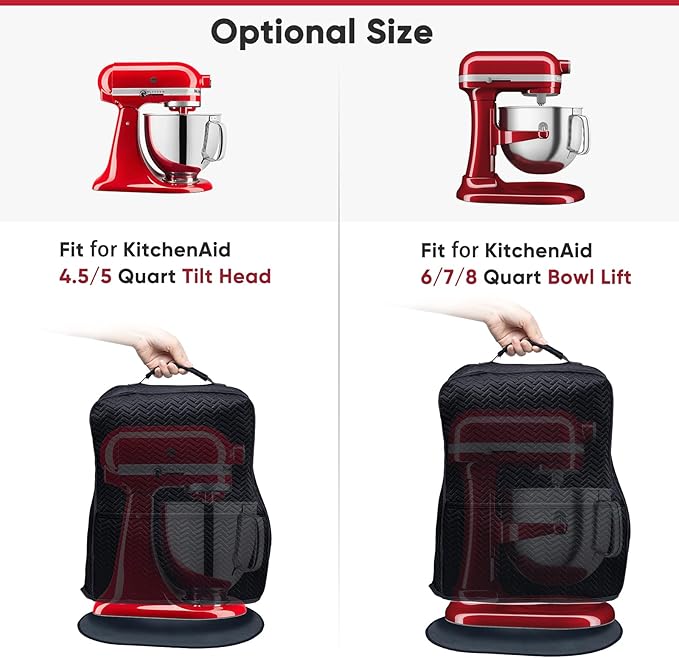 BAGSPRITE Stretchy Stand Mixer Cover with Appliance Slider– Washable Applicance Cover Compatible with KitchenAid Mixer 6/7/8 Quart – Dust Cover with Pockets for KitchenAid Accessories and Attachments