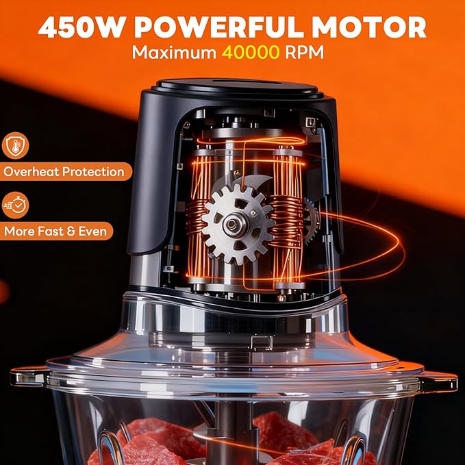 OLIXIS Electric Food Processor, 450W Meat Grinder & Vegetable Chopper with 2 Bowels for Home Use, Food Chopper with Double S-Blades for Vegetable, Onion, Garlic, Meat, Nuts, Black