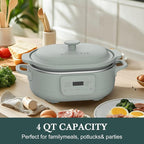 MAGNIFIQUE 4 Quart Programmable Casserole Slow Cooker, 8-in-1 Multi Cooker with Removable Non-Toxic Stoneware Crock, Claypot Slow Cooker, Rice-cooking, Nonstick, Oven Safe Pot to 450°F, Olive