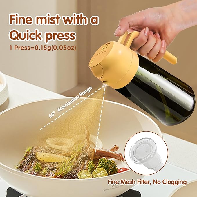 YARRAMATE 16oz/470ml Light-Blocking Dark Oil Sprayer for Cooking, 2 in 1 Olive Oil Dispenser Bottle for Kitchen, Premium Dark Green Glass Oil Bottle, Food-Grade Oil Mister for Air Fryer, BBQ (Orange)