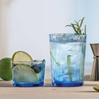 Bormioli Rocco Exclusiva Negroni Glasses, Set of 12-12 Oz. Sapphire Blue Medium Tumblers with Thin Laser Cut Rim & Impact-Resistant Edge - Lead-Free Star Glass for Cocktails & Beverages