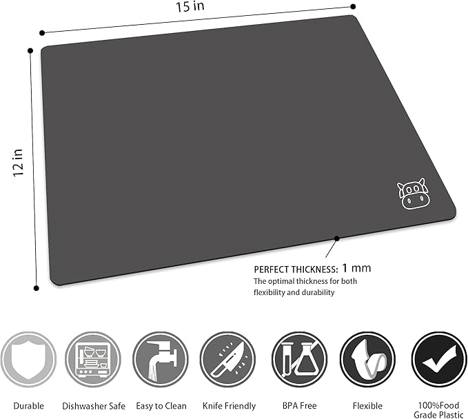 ZVP Flexible Plastic Cutting Board Set of 5 Gradient Color, Colorful Chopping Boards, BPA Free Mats, Non-Slip, Dishwasher Safe, 15x12 Inch, Gray Neutral Colors