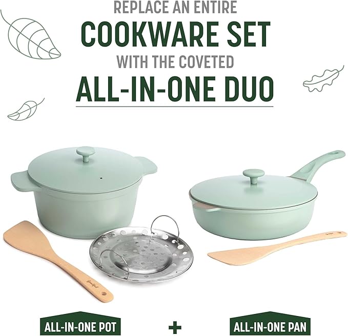 Goodful All-in-One Pan, Multilayer Nonstick, High-Performance Cast Construction, Multipurpose Design Replaces Multiple Pots and Pans, Dishwasher Safe Cookware, 11-Inch, 4.4-Quart Capacity, Sage Green