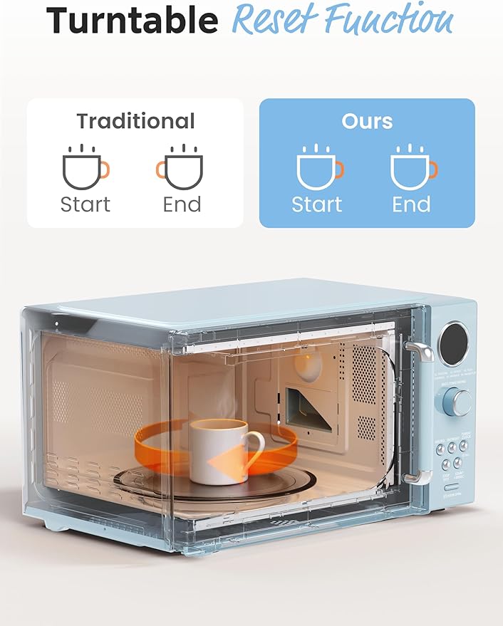 COMFEE' Retro Microwave Oven, Small Microwave with 6 Auto Menus, 0.9 cu.ft Countertop Compact Microwave with Multi-stage Cooking, Mute Function, LED digital, Green/900W, CMO-MMP02AA(GN)