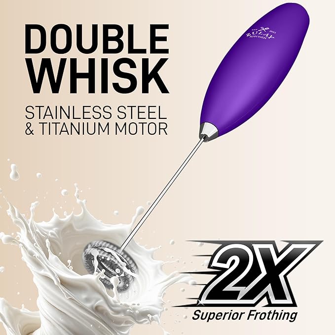 Zulay Kitchen Whisk Milk Frother with 4 Duracell Batteries - Powerful Handheld Foam Maker for Coffee, Lattes, Matcha, Hot Chocolate & Cappuccinos - Whip Creamy Froth in Seconds
