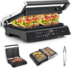 Giantex Panini Press Sandwich Maker, 3-in-1 Electric Indoor Grill, 2 Removable & Dishwasher Safe Non-Stick Plates, Drip Tray, 5 Auto Modes, Upper & Lower Independent Temperature Control, 4 H Timer