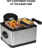 Kenmore Electric Deep Fryer - Grease & Odor Filtration, Simple Temperature Control, Eléctrica Freidoras For Home Use, 3 Baskets For Frying French Fries, Chicken Wing, 4 Liter Capacity Stainless Steel