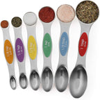 Magnetic Measuring Spoons Set Stainless Steel Stackable Dual Sided Teaspoons and Tablespoons for Measuring Dry and Liquid Ingredients Set of 6