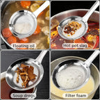 Sieve Fine Mesh Strainer Set Stainless Steel Metal Flat Cooking Skimmer Ladle Colander With Handle Food Strainer Kitchen Tools For Kitchen Baking Oil Filter Flour Sifter Foam,L M Small 3Pack