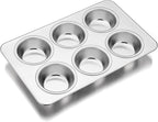 TeamFar Muffin Pan, 6 Cup Muffin Pan for Baking, Cupcake Pan Muffin Tin Tray Set Stainless Steel for Making Cakes Cornbread Quiche and More, Healthy & Durable, Oven & Dishwasher Safe