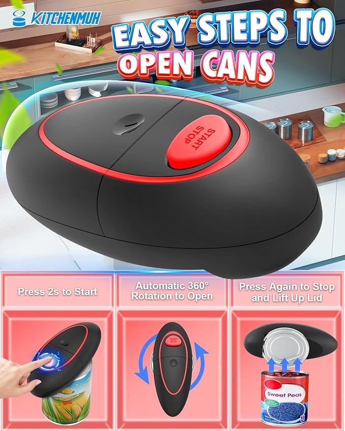 One Touch Electric Can Opener Fits Almost All Can Sizes for Seniors with Arthritis, Hand Held Battery Operated Can Opener with Smooth Edge, Food Safe Kitchen Gadgets Automatic Can Opener for Kitchen