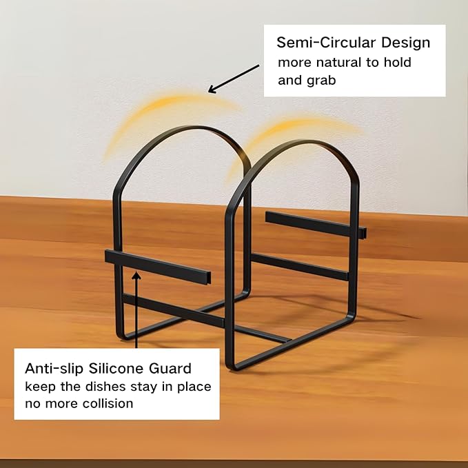 LINFIDITE 2 Pack Kitchen Plate Holder Organizer for Cabinet Space Saver Dinner Dish Plate Storage Rack Upright Dish Drying Racks Metal Dish Racks Stand for Cupboard and Countertop Large Black
