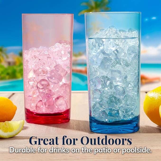 US Acrylic Classic Plastic Reusable Drinking Glasses (Set of 6) 24oz Iced Tea Cups Assorted Colors | BPA-Free Tumblers, Made in USA | Top-Rack Dishwasher Safe