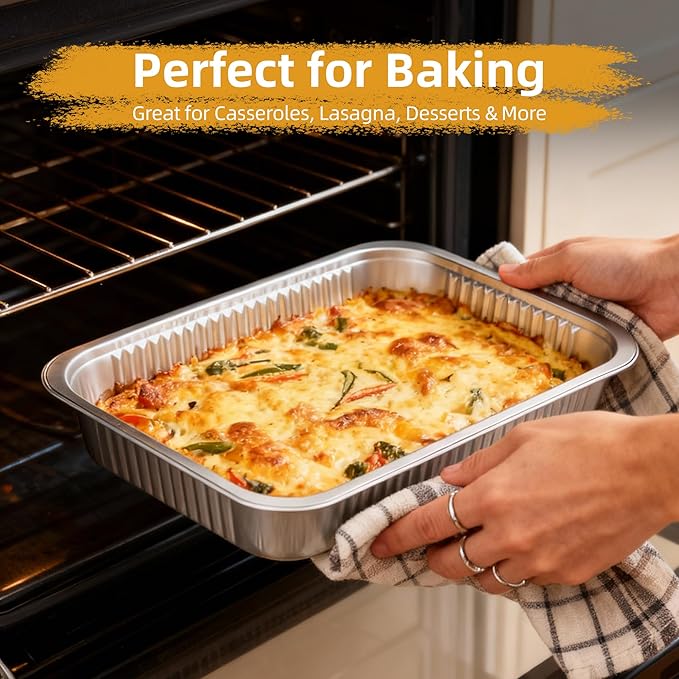 Aluminum Foil Pans, Extra Heavy Duty Disposable Aluminum Baking Pans, 14.57"×10.63" Steam Table Pans for Cooking, Heating, Storing, Prepping Roasting and Chafing (15 Pack Silver)