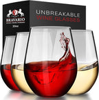 Bravario Unbreakable Stemless Plastic Wine Glasses | Reusable | Shatterproof 100% Tritan Plastic | Dishwasher-Safe | BPA-free | Awesome for Indoor & Outdoor | 20 oz, Set of 4