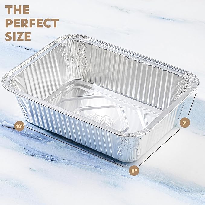 PLASTICPRO 10 Pack Aluminum Pans 8'' x 10" Disposable Pans with Covers Heavy Duty 5 lb Foil Pans for Baking and Cooking