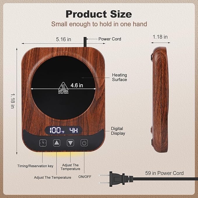 Coffee Mug Warmer for Desk with 9 Temperature Settings, Auto Shut Off, Digital Display, Smart Timing & Reservation, Electric Cup Warmer for Office, Home, Tea, Milk & Beverage Heating (Wood Grain)