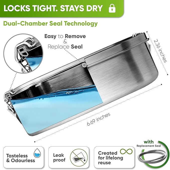 Blockhütte Stainless Steel Lunch Box I 27oz I with free sealing I Bento Box 3 Compartments, Leak-Proof Food Containers, Metal Lunchbox for Travel & Work, Eco-Friendly Meal Storage Solution