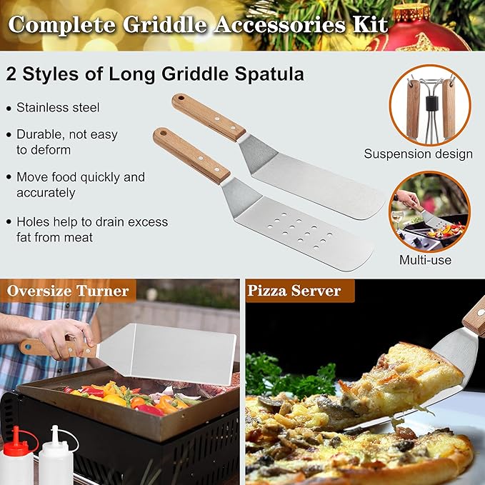 ROMANTICIST Professional Grade Griddle Accessories Kit - 30PCS Flat Top Grill Tools Set for Breakfast, Outdoor Grilling, Teppanyaki - Heavy Duty Griddle Spatula Scraper Burger Press - Ideal Grill Set