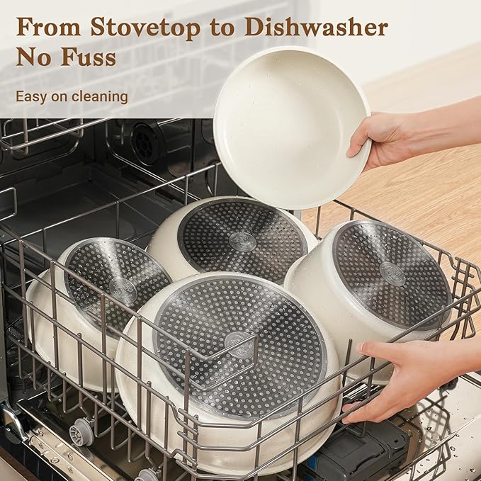 SODAY 15Pcs Pots and Pans Set Non Stick, Cookware Sets with Detachable Handle, Nonstick RV Kitchen Cooking Tools Removable Handles, Oven Safe, Induction Fast, Stackable Induction Cookware, White