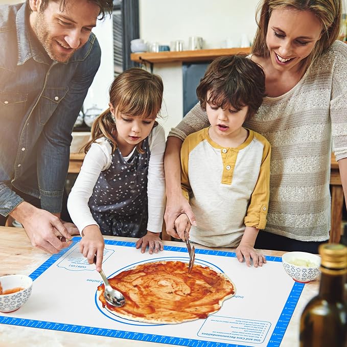 Pastrty Mat for Dough Rolling, Silicone Baking Mat with Measurement, Fondant Mat for Making Cookies Macarons Bread Pizza Oven Mat, Silicone Mat for Baking