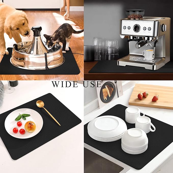 Coffee Mat for Countertops ,Coffee Bar Accessories Fit Under Coffee Maker Espresso Machine, Absorbent Hide Stain Rubber Mat for Countertop ,Dish Drying Mat for Kitchen Counter (Black, 17"x31.5")