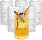 12 Oz Hobnail Drinking Glasses Set of 6 - Clear Multipurpose Glassware Sets, Decorative & Stylish Glasses Drinking Set W/Straws for Bar, Kitchen, Cocktail Glassware - Home, Dining, & Kitchen