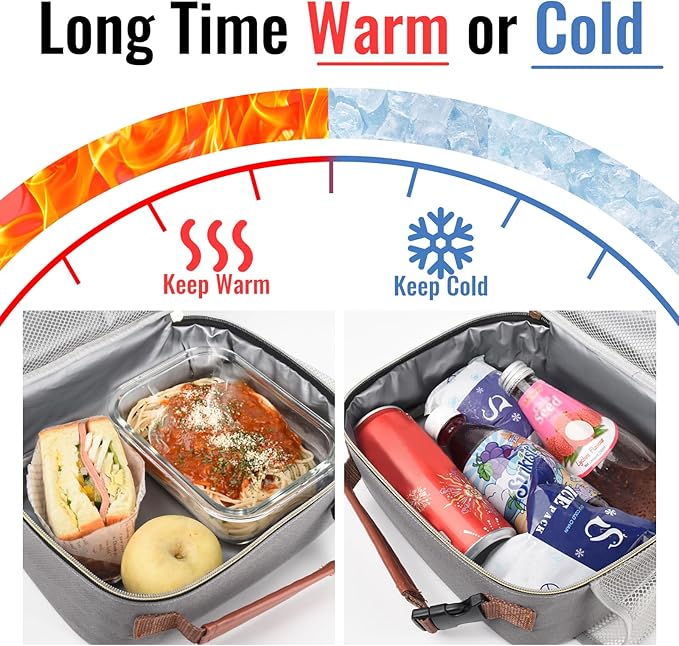 Genteen Lunch Box for Men Women Adults Kids - Insulated Small LunchBox Reusable, Zip Closure & Buckle Handle, Portable Cooler for Work, School, Travel (Gray)