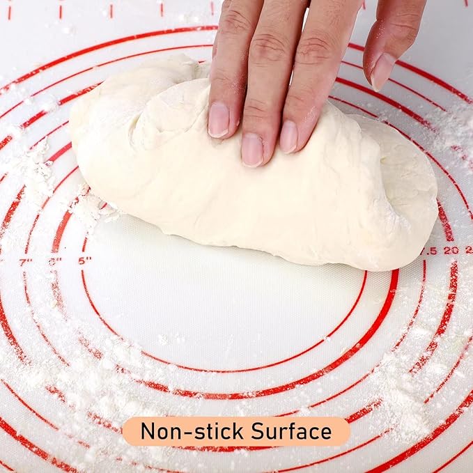 Extra Large Silicone Pastry Mat, Baking Mat with Measurement, Kitchen Counter Mat for Fondant, Rolling Dough, Pie Crust, Pizza and Cookies - Oven Liner Mat/Kneading Matts, 24" x 32", Red