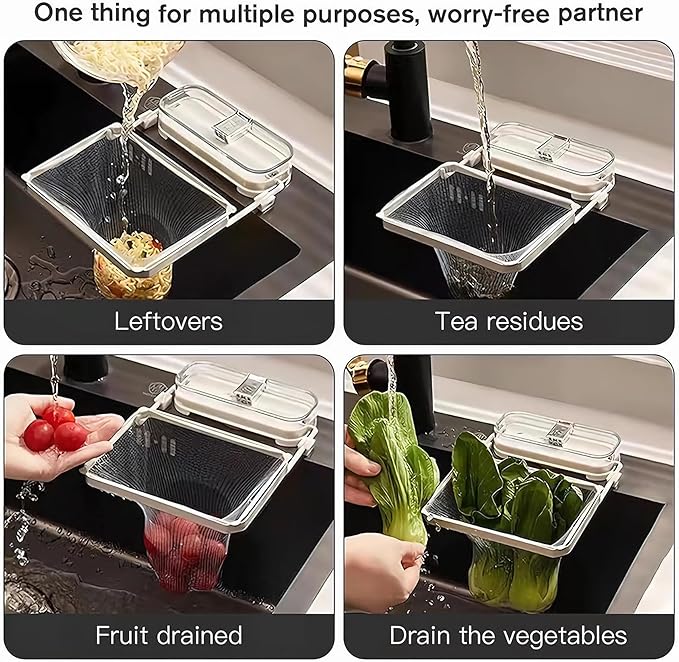 Sink Drain Strainer 2025 New Suction Cup Sink Kitchen Net Strainer Colander Collapsible Corner Sink Strainer Over for Food Waste Filtering Kitchen Leftover Have Mesh Bags (White, Filter 100Pcs)