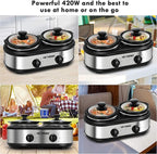 Double Slow Cooker, Buffet Servers and Warmers, Dual 2 Pot Slow Cooker Food Warmer, Adjustable Temp Dishwasher Safe Removable Ceramic Pot Glass Lid, 2 x 1.25 QT Portable Small Crock Cooker