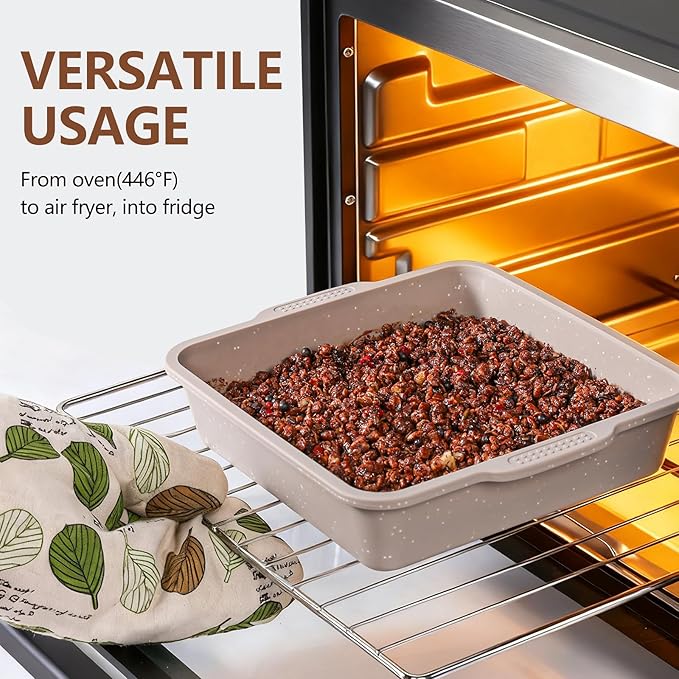 Vinino 8-Piece Baking Pans Set Nonstick, Bakeware Set includes Silicone Muffin, Loaf, Cake Pans with Metal Reinforced Frame, and Carbon Steel Roasting Pan, Cookie Sheet, Cooling rack for Oven
