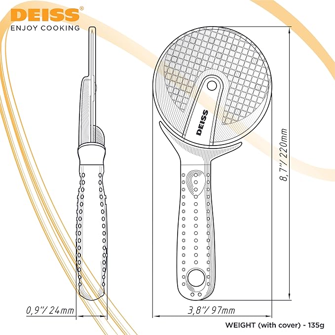 Deiss Pro Heavy Duty Pizza Cutter With Wheel Slicer- Stainless Steel Sharp Smooth Pizza Cutter Wheel With Easy Grip Non-Slip Handle, Dishwasher Safe (ORANGE)